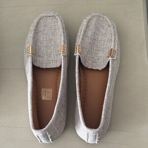 Gray Loafers with Gold Accents